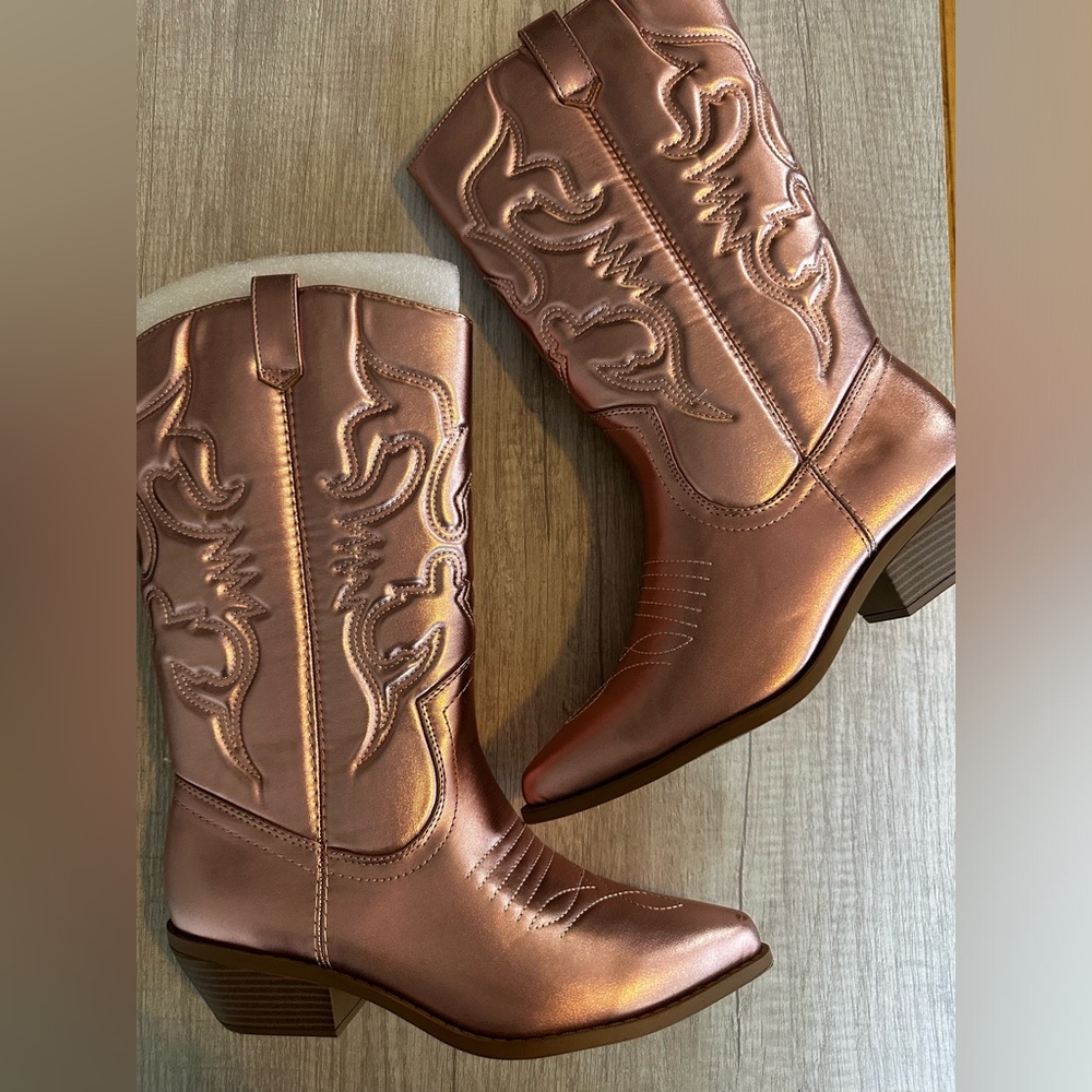 Pink metallic cowboy boots